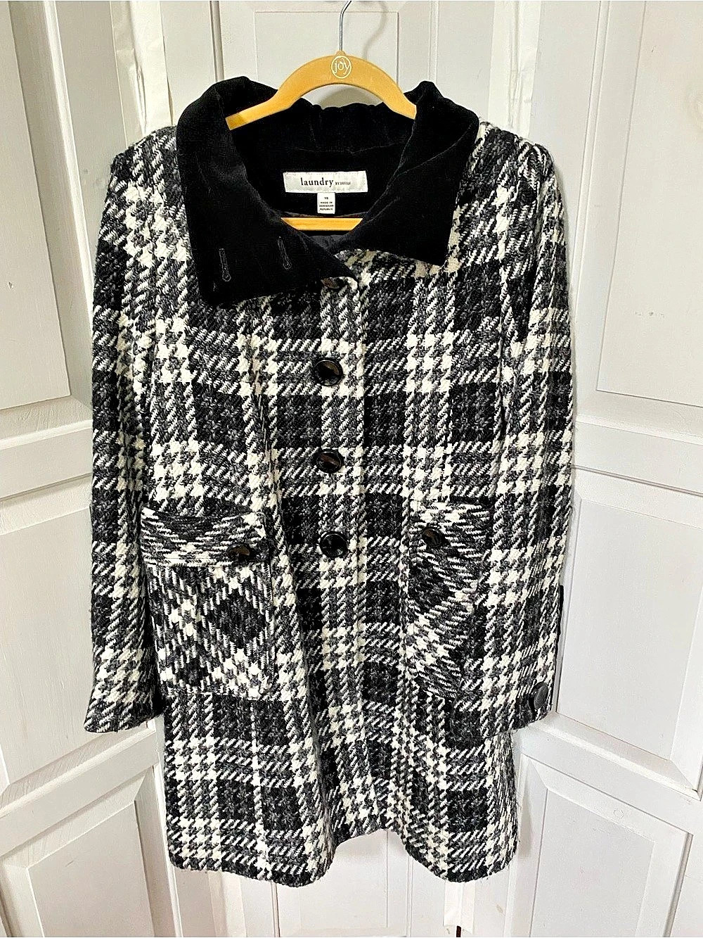 Laundry by Shelli Segal Houndstooth Plaid Coat in Black & White